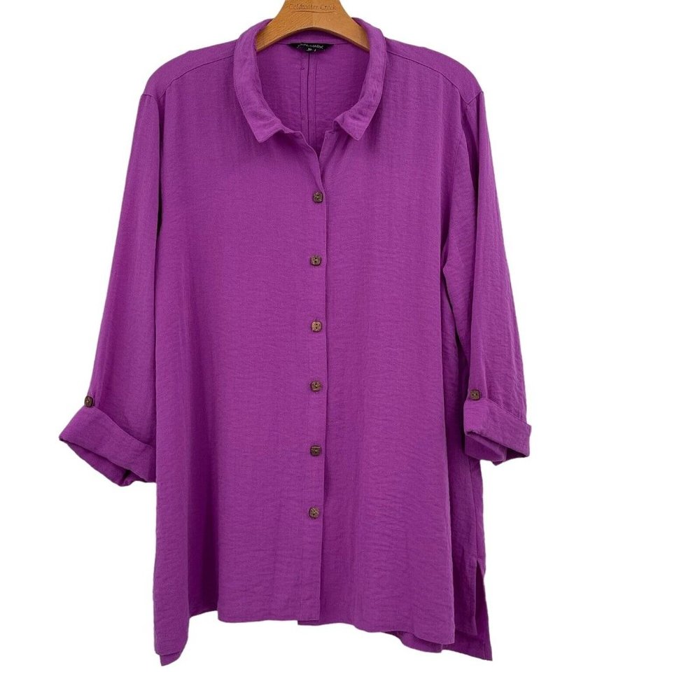 John Mark Blouse tunic top Wired Collar Crinkle Women’s size XL purple Rayon